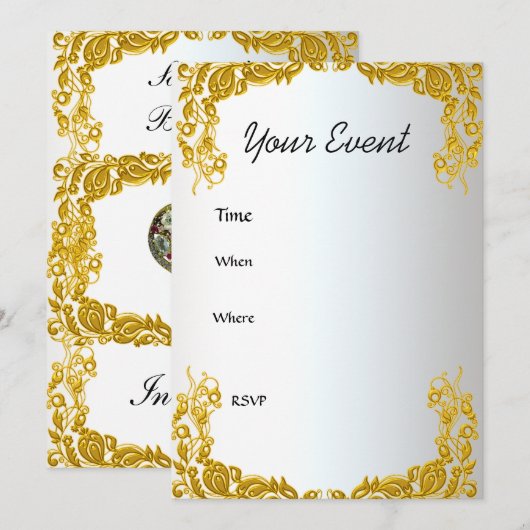 Gold White Birthday Invitation Kaart (Voorkant / Achterkant)