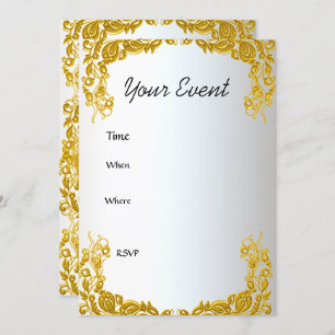Gold White Birthday Invitation Kaart