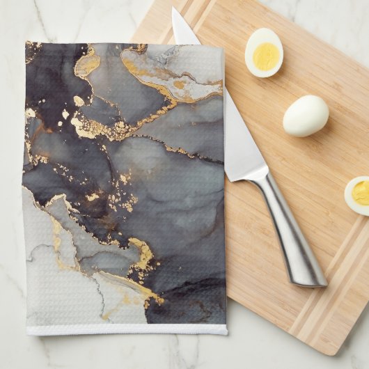 Gold White Black Marmer Theedoek (Quarter Fold)