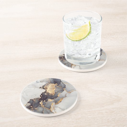 Gold White Black Marmer Zandsteen Onderzetter (Zijkant)