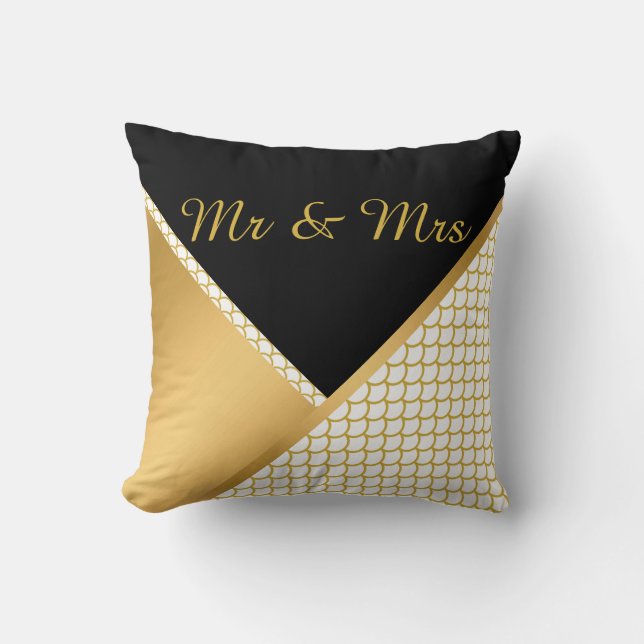 GOLD WHITE BLACK MERMAID DESIGDING WEDDING PILLOW KUSSEN (Voorkant)