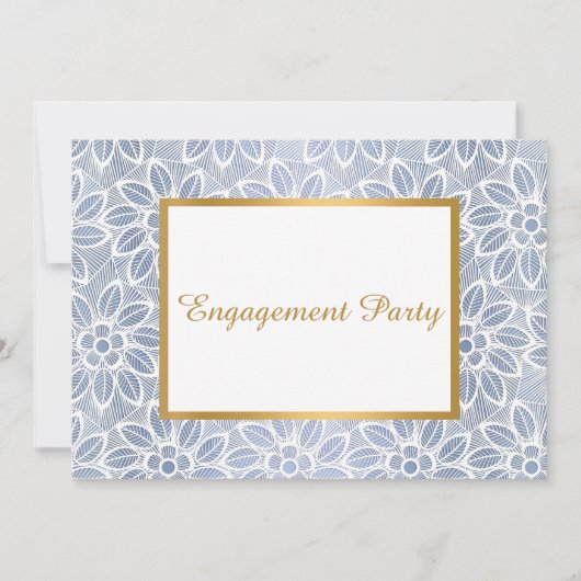 GOLD WHITE BLUE LACE  ENGAGTY KAART (Voorkant)