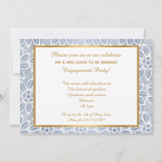 GOLD WHITE BLUE LACE  ENGAGTY KAART (Achterkant)