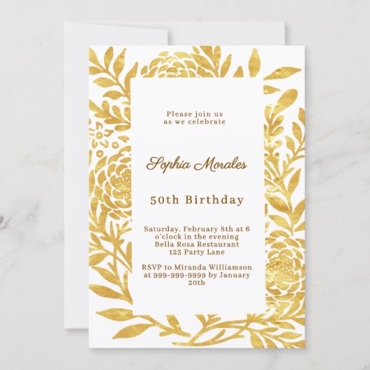Gold white botanical birthday kaart (Voorkant)
