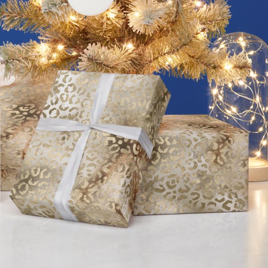 Gold White Brown Leopard Print Cadeaupapier (Feestdagen)