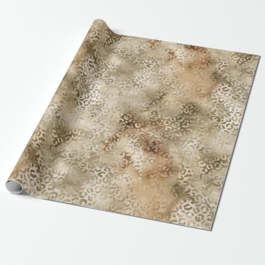 Gold White Brown Leopard Print Cadeaupapier (Uitgerold)
