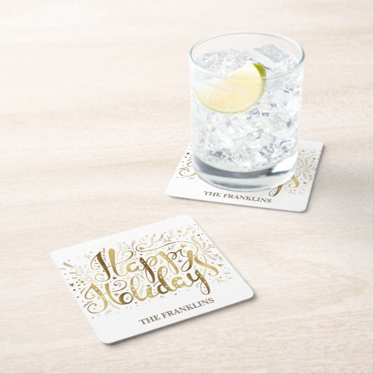 Gold White Brush Script Prettige feestdagen Kerstm Kartonnen Onderzetters (Insitu)