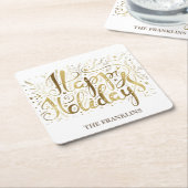 Gold White Brush Script Prettige feestdagen Kerstm Kartonnen Onderzetters (Schuin)