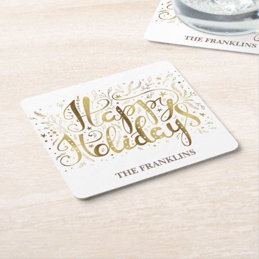 Gold White Brush Script Prettige feestdagen Kerstm Kartonnen Onderzetters (Schuin)