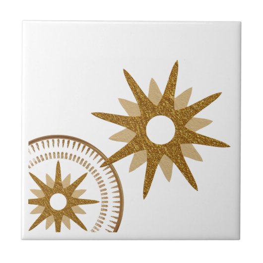 Gold & White Celestial Starburst Design Tegeltje (Voorkant)