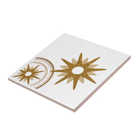 Gold & White Celestial Starburst Design Tegeltje (Zijkant)