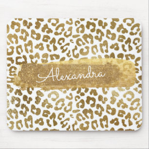 Gold & White Cheetah Print met Gold Glitter Muismat