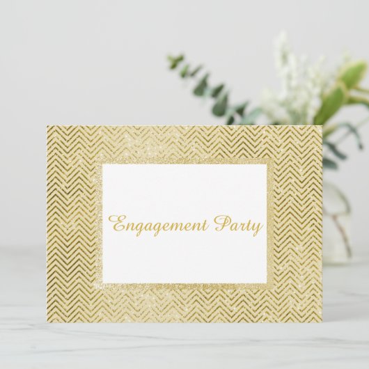 GOLD WHITE CHEVRON GLITTER ENGAGTY KAART (Staand voorkant)