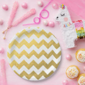Gold & White Chevron Paper Borden 9' Papieren Bordje (Feest)
