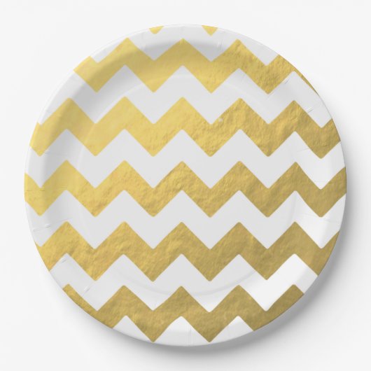 Gold & White Chevron Paper Borden 9' Papieren Bordje (Voorkant)