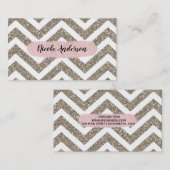 Gold White Chevron Pink Glitter Modern Brush Glam Visitekaartje (Voorkant / Achterkant)