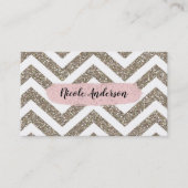 Gold White Chevron Pink Glitter Modern Brush Glam Visitekaartje (Voorkant)