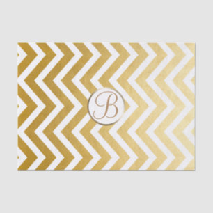Gold White Chevron Print Monogram Letter-Initiaal Tissuepapier