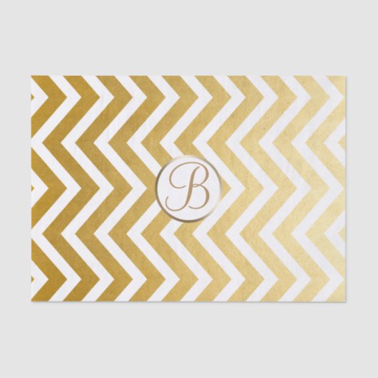 Gold White Chevron Print Monogram Letter-Initiaal Tissuepapier (Voorkant)