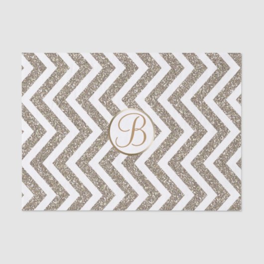 Gold White Chevron Print Monogram Letter-Initiaal Tissuepapier (Voorkant)