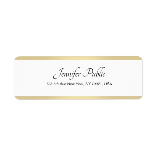 Gold White Chic Hand Script Simple Elegant Return Etiket (Voorkant)