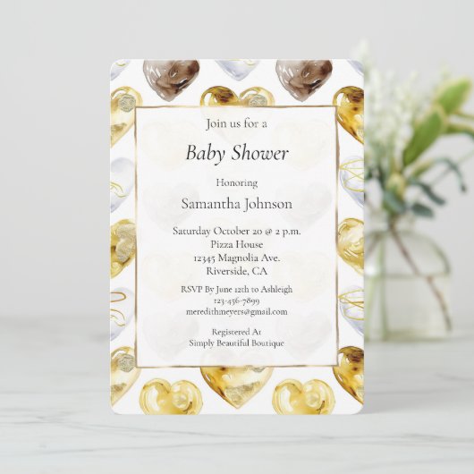 Gold White Chocolate Hearts Baby Shower Kaart (Staand voorkant)