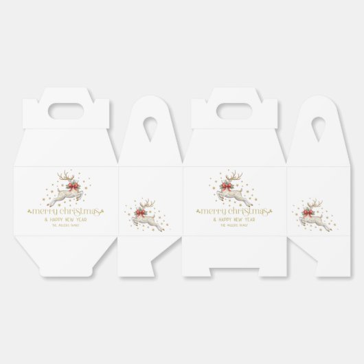 Gold White Christmas Reindeer Bedankdoosjes (Ongevouwen)