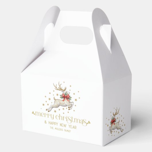 Gold White Christmas Reindeer Bedankdoosjes (Achterkant)