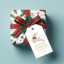 Gold White Christmas Reindeer Cadeaulabel