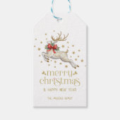 Gold White Christmas Reindeer Cadeaulabel (Voorkant)