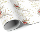 Gold White Christmas Reindeer Cadeaupapier (Rol Hoek)
