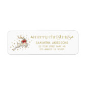 Gold White Christmas Reindeer Etiket (Voorkant)