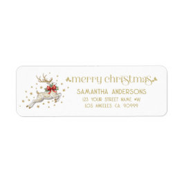 Gold White Christmas Reindeer Etiket