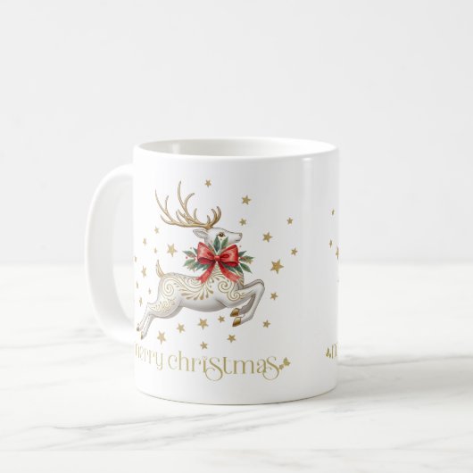 Gold White Christmas Reindeer Koffiemok (Voorkant links)