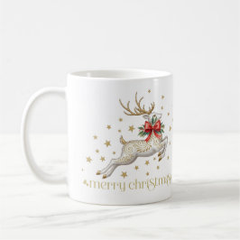 Gold White Christmas Reindeer Koffiemok