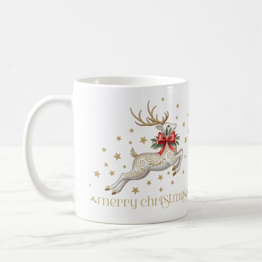 Gold White Christmas Reindeer Koffiemok (Links)