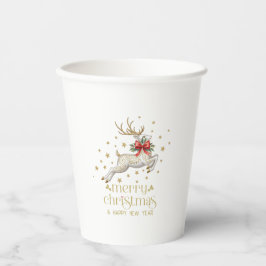 Gold White Christmas Reindeer Papieren Bekers