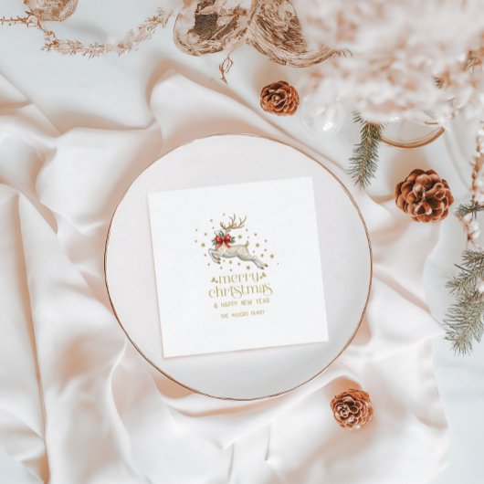 Gold White Christmas Reindeer Servet