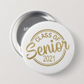 Gold White Class of 2021 Senior Afstuderen Ronde Button 7,6 Cm (Voorkant /achterkant)