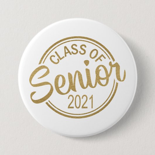 Gold White Class of 2021 Senior Afstuderen Ronde Button 7,6 Cm (Voorkant)