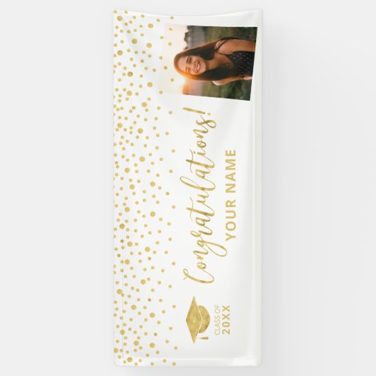 Gold & White Confetti - Gefeliciteerd Afstuderen Spandoek (Verticaal)