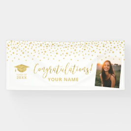 Gold & White Confetti - Gefeliciteerd Afstuderen Spandoek