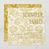 Gold White Cream Damask Summer Weddenschap Kaart (Voorkant / Achterkant)