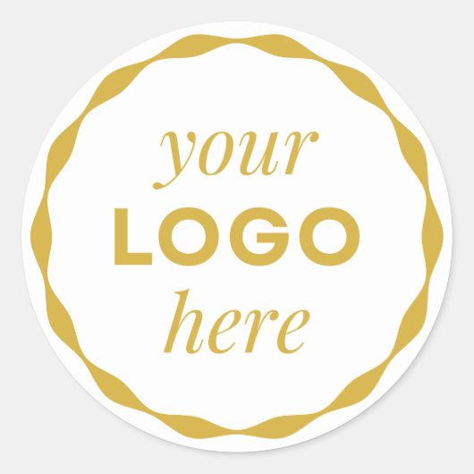 Gold White Custom Logo Scalloped Circle Sticker (Voorkant)