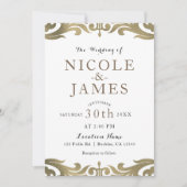 Gold & White Damask Chic Elegant Minimal Wedding Kaart (Voorkant)