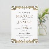 Gold & White Damask Chic Elegant Minimal Wedding Kaart (Staand voorkant)