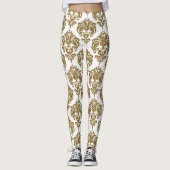 Gold & White Damask Chic Modern Elegant Patroon Leggings (Voorkant)