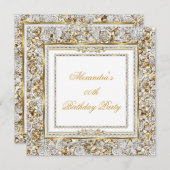  Gold White Damask Diamond Birthday Party Kaart (Voorkant / Achterkant)