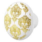 Gold & White Damask Elegant Bedroom Dresser Keramische Knop (Rechts)