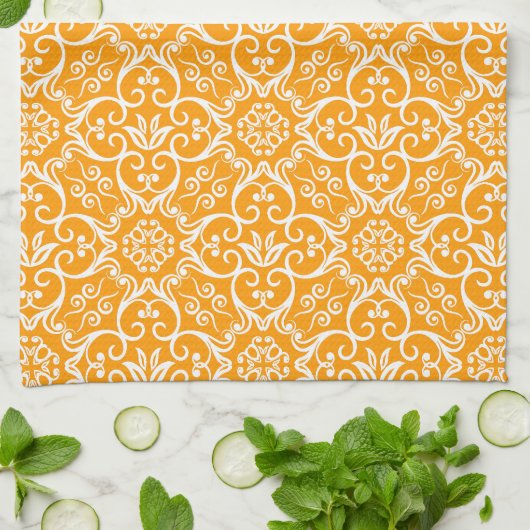 Gold & White Damask Kitchen Towel Theedoek (Gevouwen)